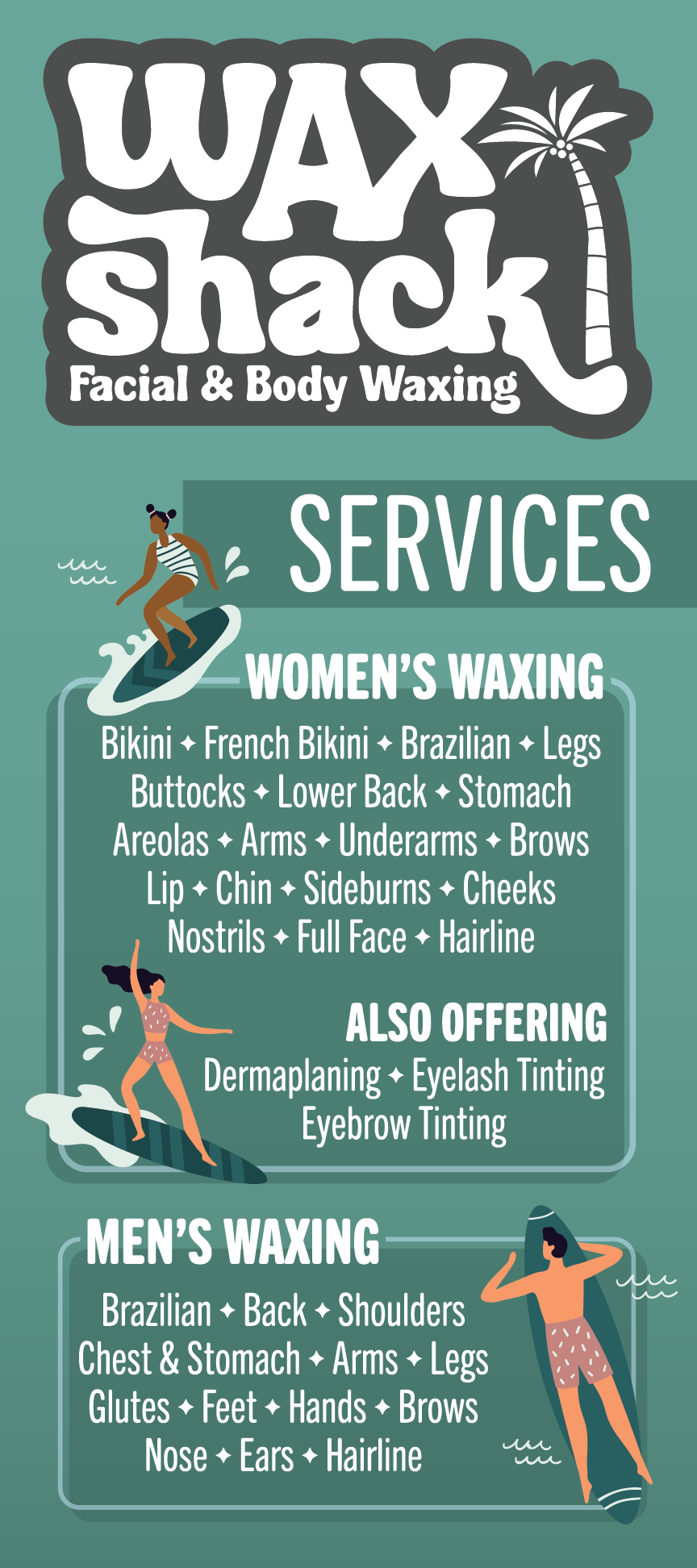 Wax Shack services rack card Wax Shack services rack card